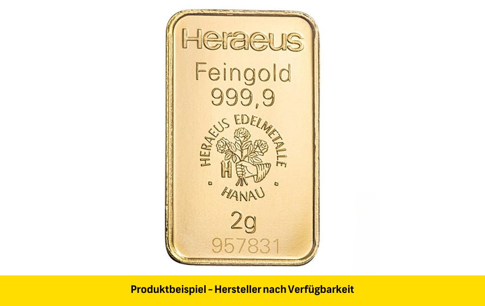 Goldbarren 2 Gramm Feingold | Beispielbild