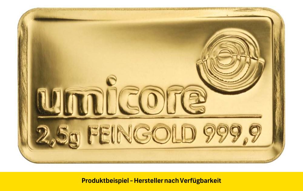 Goldbarren 2,5 Gramm Feingold | Beispielbild