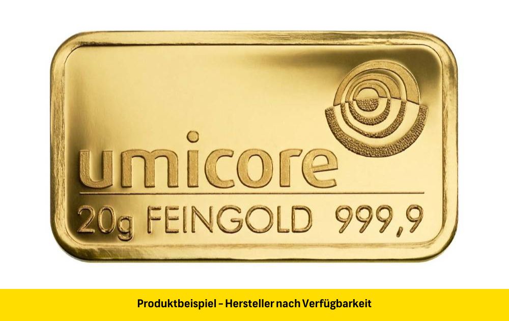 Goldbarren 20 Gramm Feingold | Beispielabbilung