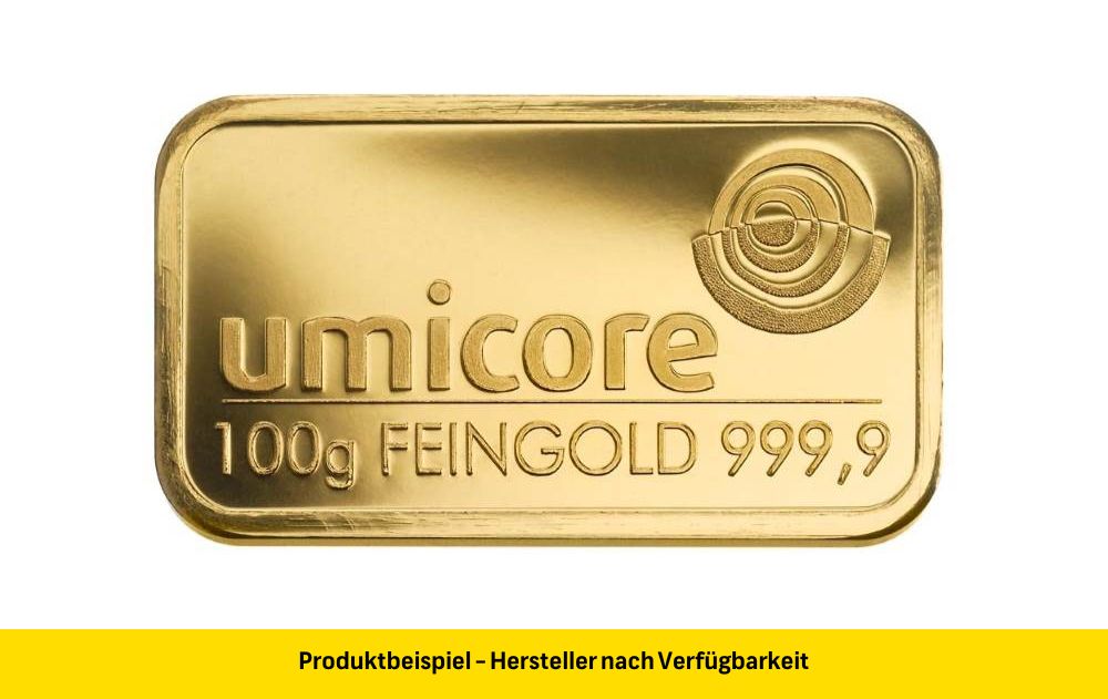Goldbarren 100 Gramm Feingold | Beispielbild